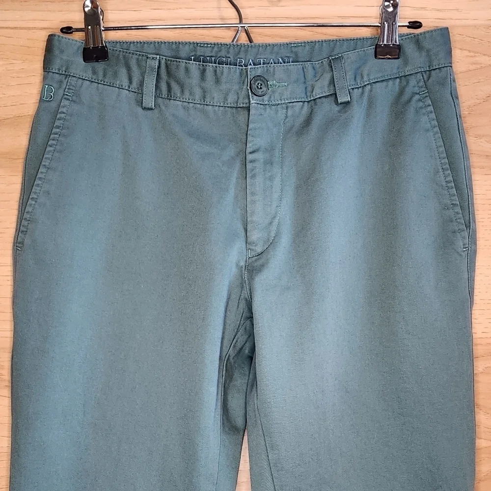 LUIGI BATANI ITALY MEN'S 100% COTTON CHINO PANT GREEN SIZE 32 ULTRA-SOFT EUC! - Picture 3 of 7